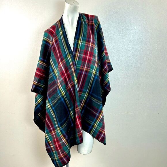 Woolrich soft plaid poncho wrap shawl cape small medium large XL one side - Picture 1 of 8
